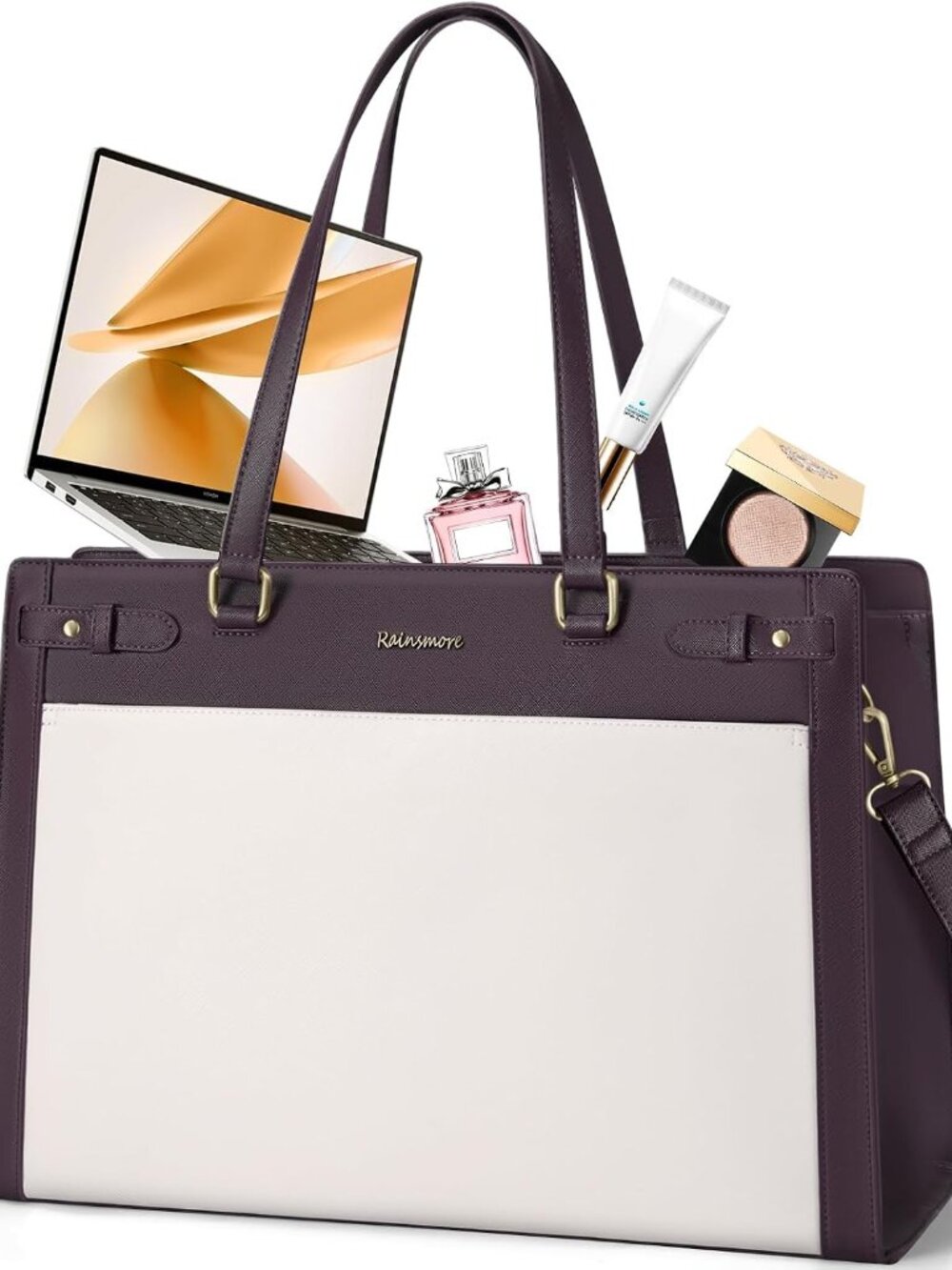 Laptop Bag for Women 15.6 Inch PU Vegan Leather Work Tote Bag Waterproof Womens